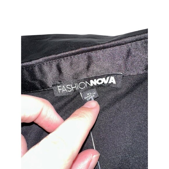 NWT Fashion Nova Touch By Touch Satin Blouse Draped Drop Neckline XL Black - Picture 6 of 8